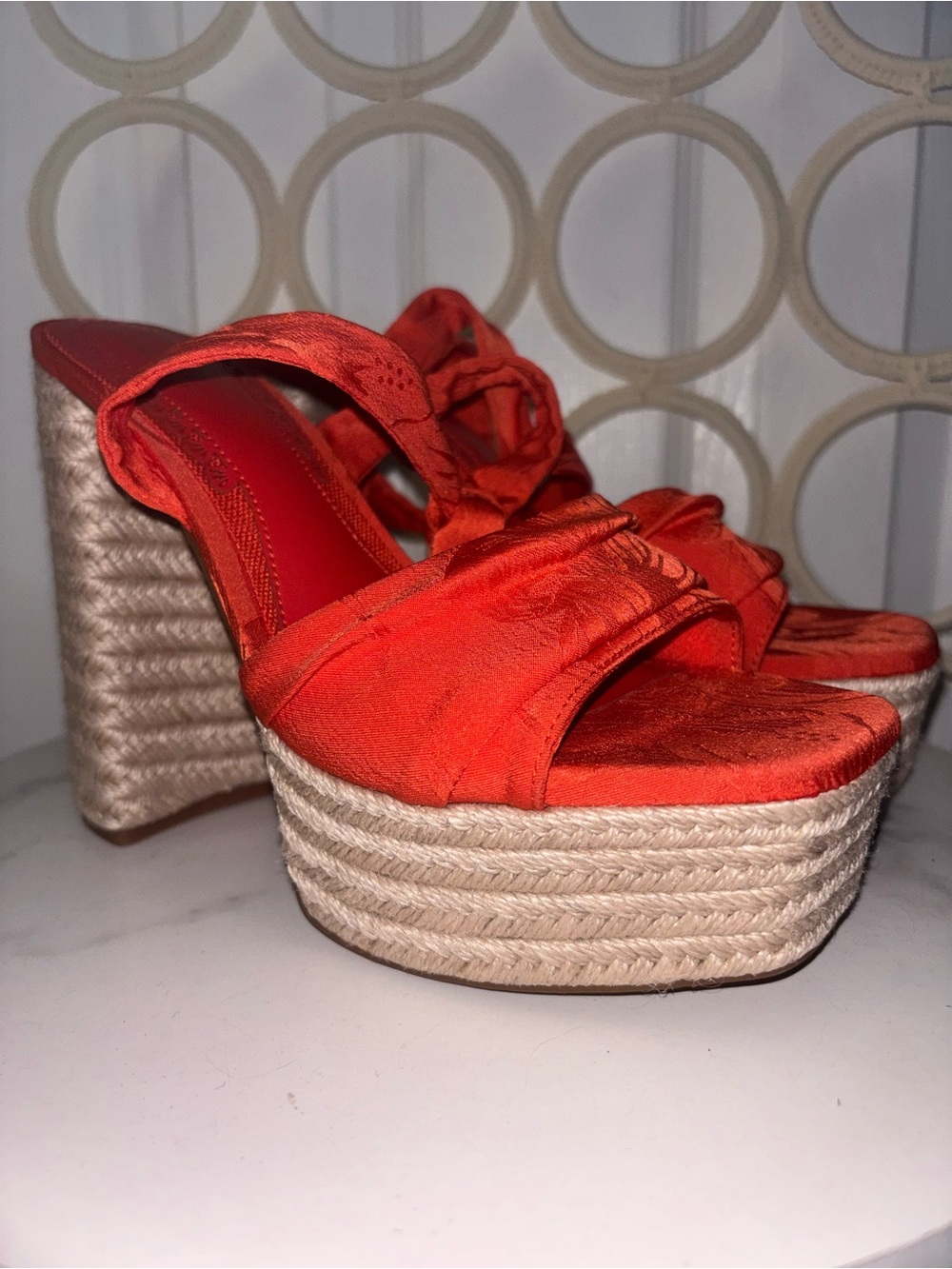 Gianni Bini Orange Ankle-Tie Espadrille Wedge Sandals - Picture 7 of 12